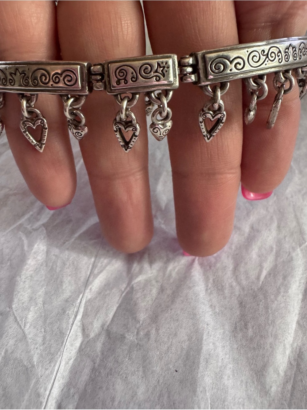 Brighton Silver-Tone Heart Charm Link Bracelet
